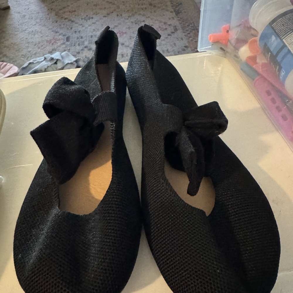 SHEIN Black Knit Bow Slip-On Flats